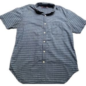 Vintage American Blue Mens 60's Blue Plaid Button Down Shirt Large Short Sleeve